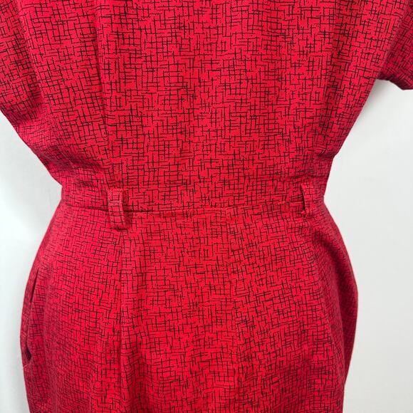 VTG All That Jazz Red Black Abstract Print Button Front Dress Cotton Women 11/12 - Picture 12 of 16